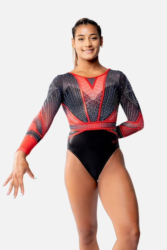 Deville Red Long Sleeve Competition Leotard